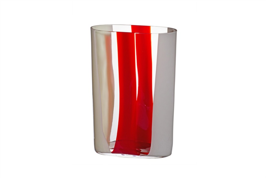 Vaso Ovale vetro di Murano Esperimenti rosso avorio e grigio Carlo Moretti