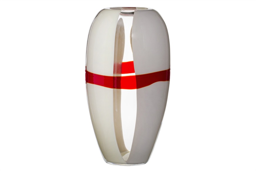 Vase Ogiva Murano glass ivory, grey and red Carlo Moretti