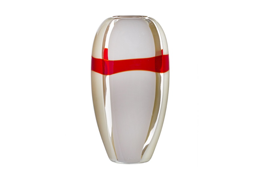 Vase Ogiva Murano glass ivory, grey and red Carlo Moretti