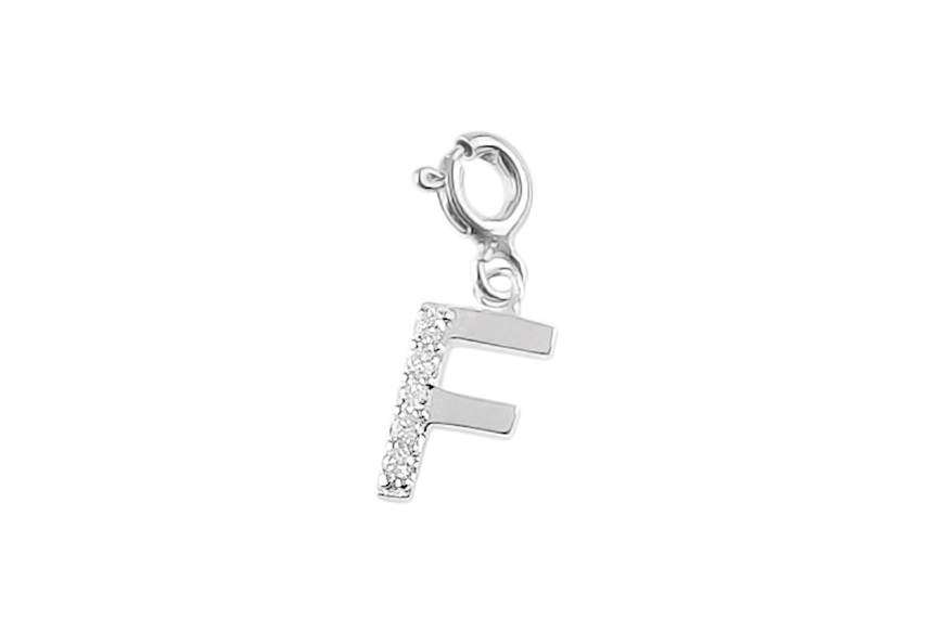 Pendant F Letter silver with white zircons Selezione Zanolli