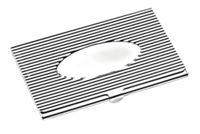 Business card holder silver plated striped with shiny oval Selezione Zanolli