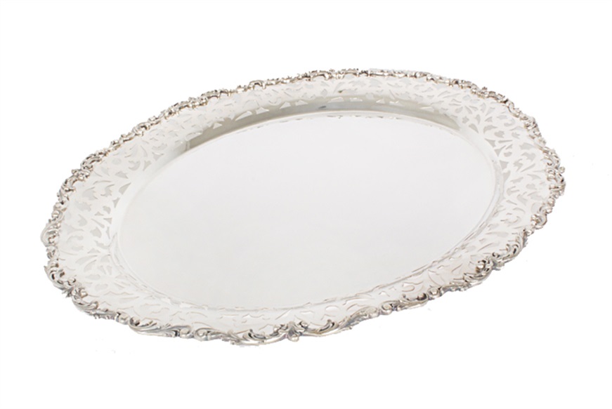 Oval tray silver in Settecento style with pierced edge Selezione Zanolli