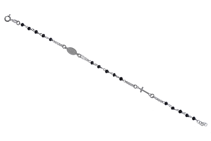 Rosary Bracelet silver with black grains and cross Selezione Zanolli