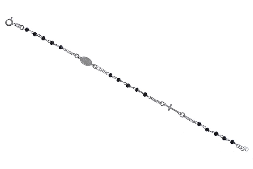 Rosary Bracelet silver with black grains and cross Selezione Zanolli