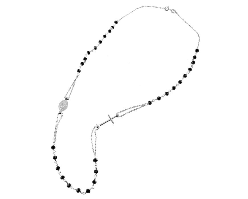 Collana rosario argento con agata nera e croce Selezione Zanolli