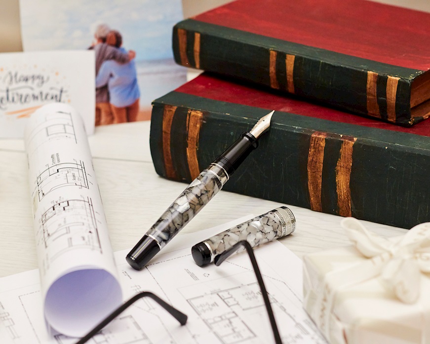 Penna stilografica Optima Auroloide screziata grigia Aurora