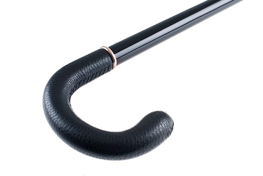 Bastone acciaio con impugnatura curva in pelle nera Selezione Zanolli