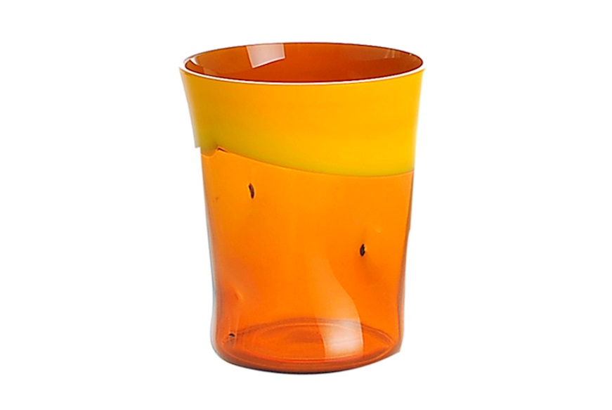 Water glass Dandy Murano glass yellow brown Nasonmoretti