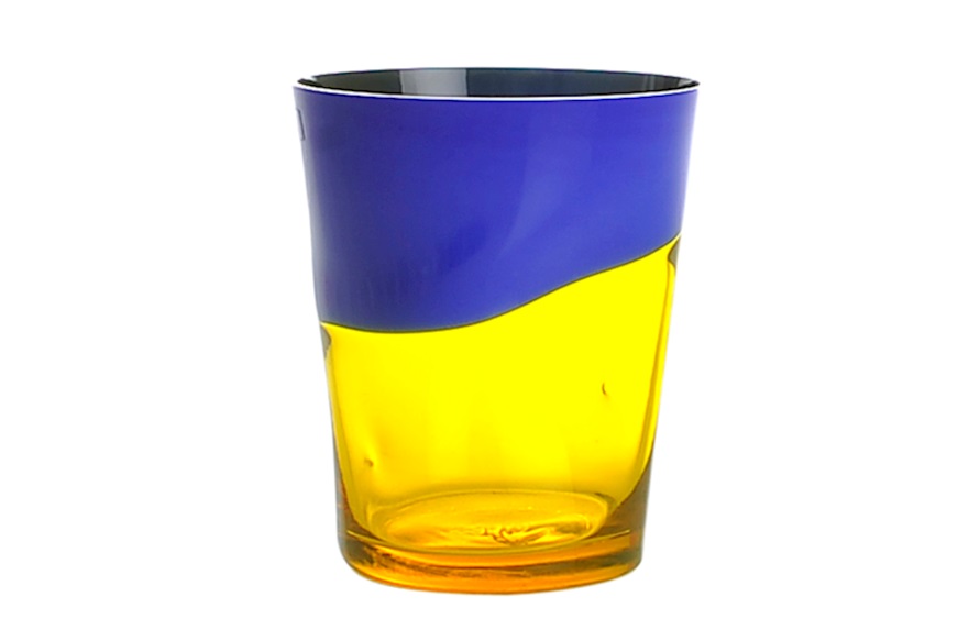 Bicchiere acqua Dandy vetro di Murano blu giallo Nasonmoretti