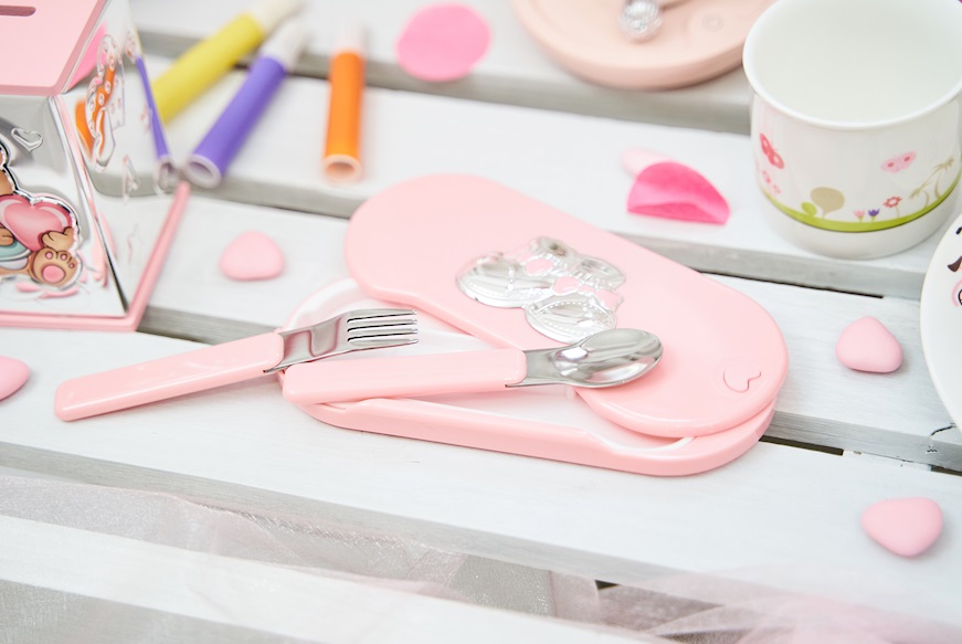 Baby cutlery set baby shoe pink Selezione Zanolli