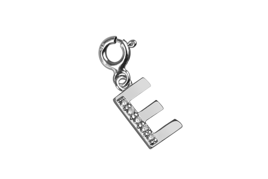 Pendant E Letter silver with white zircons Selezione Zanolli
