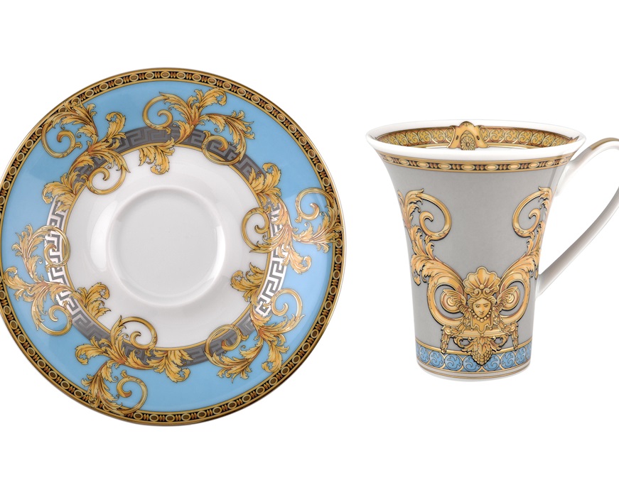 Coffee cup Prestige Gala Bleu porcelain with saucer Versace