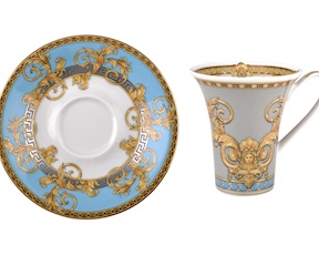 Coffee cup Prestige Gala Bleu porcelain with saucer Versace