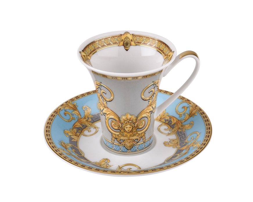 Coffee cup Prestige Gala Bleu porcelain with saucer Versace