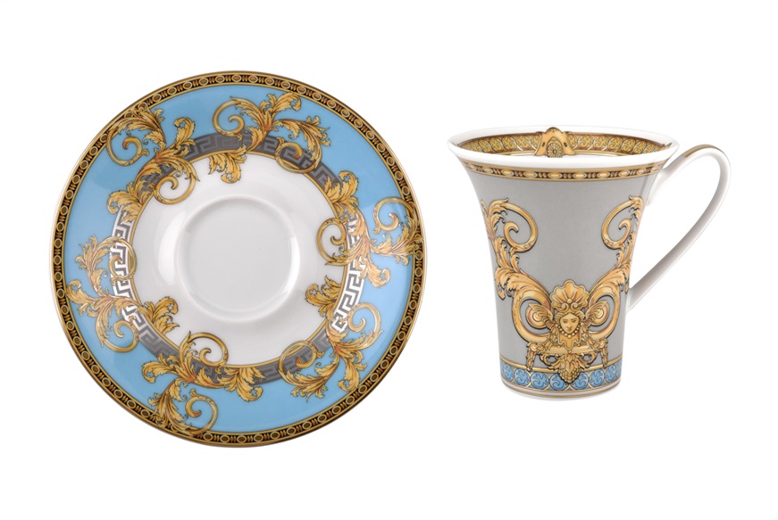 Coffee cup Prestige Gala Le Bleu porcelain with saucer Versace