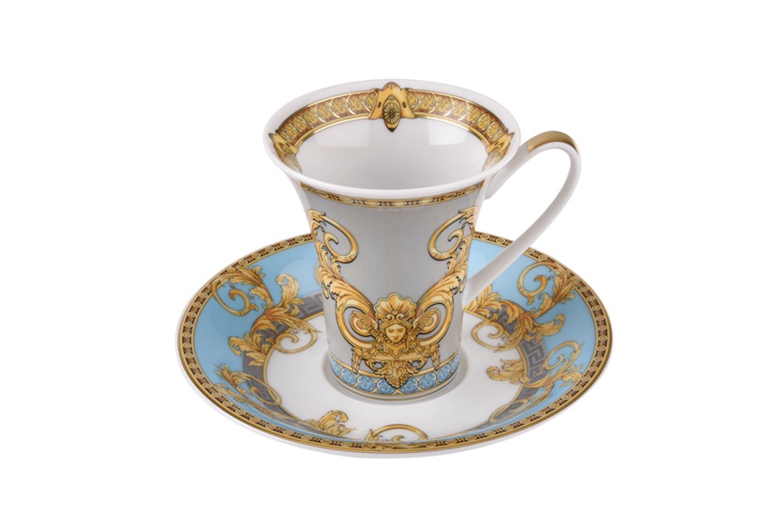 Coffee cup Prestige Gala Le Bleu porcelain with saucer Versace