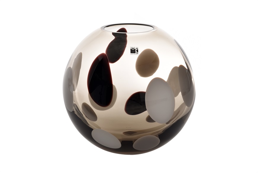 Vase Sfera Murano glass milk white, black and grey Carlo Moretti