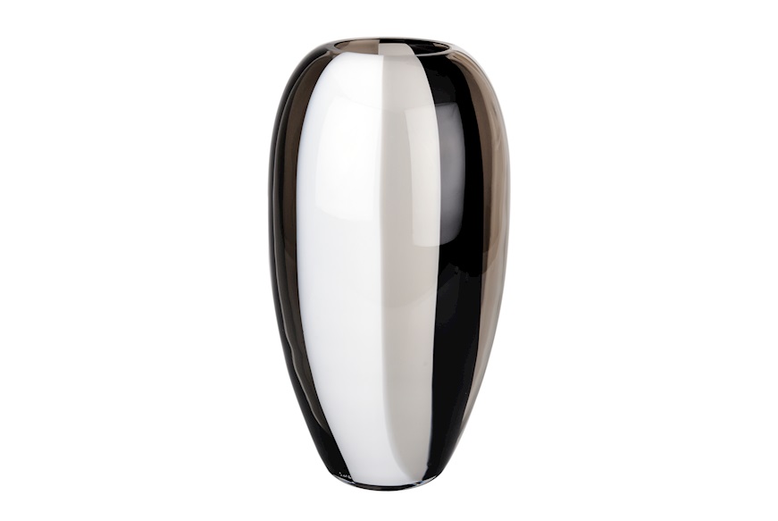 Vase Ogiva Murano glass milk white, black and grey Carlo Moretti