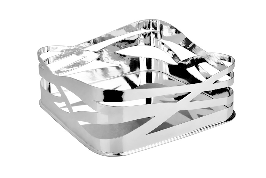 Square basket trilaminated Silver with waved grid decoration Selezione Zanolli