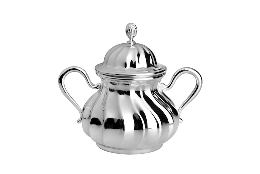 Sugar bowl silver in Torcè style with vertical handles Selezione Zanolli