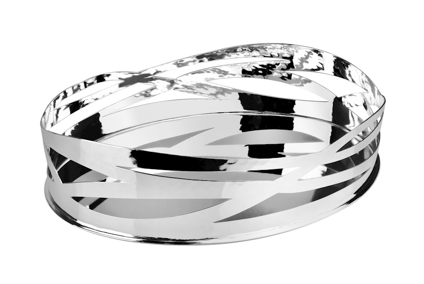 Oval basket trilaminated Silver with waved grid decoration Selezione Zanolli