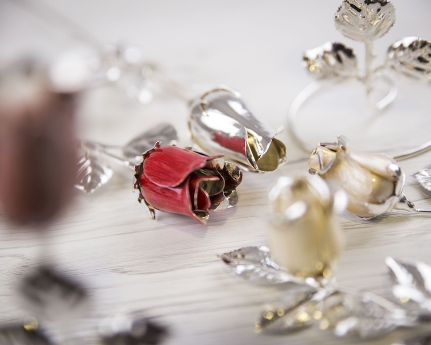 Bomboniera Rosa argento e smalto rosso Selezione Zanolli