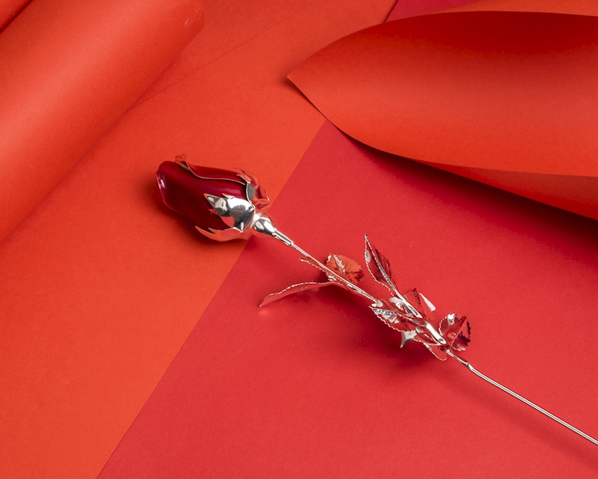 Bomboniera Rosa argento e smalto rosso Selezione Zanolli