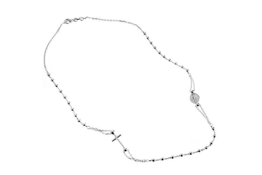 Rosary Necklace silver with glossy balls and cross Selezione Zanolli