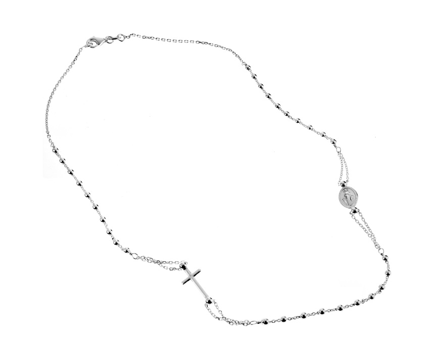 Collana rosario argento con palline lucide e croce Selezione Zanolli
