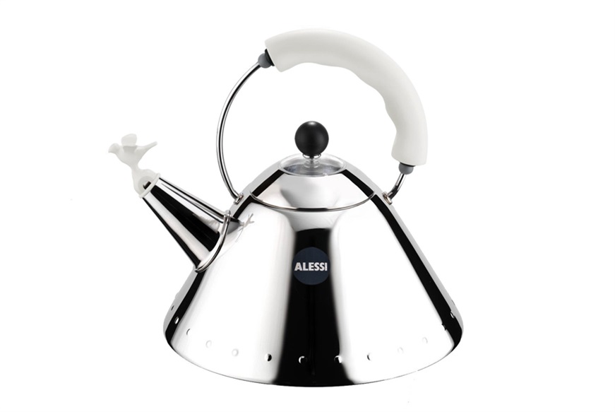 Kettle 9093 steel with white handle Alessi