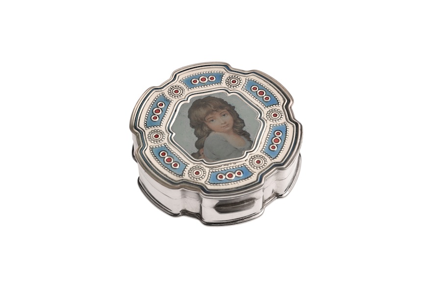 Round pill box silver with blue enamel Selezione Zanolli