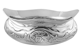 Oval bowl Firenze silver with leaves decoration Selezione Zanolli