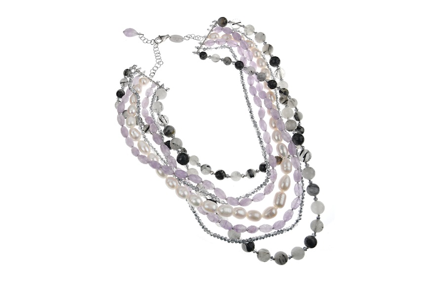 Necklace silver with amethyst and quartz Luisa della Salda