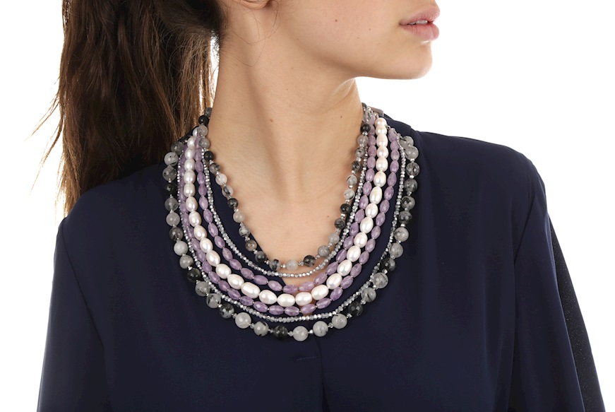 Necklace silver with amethyst and quartz Luisa della Salda