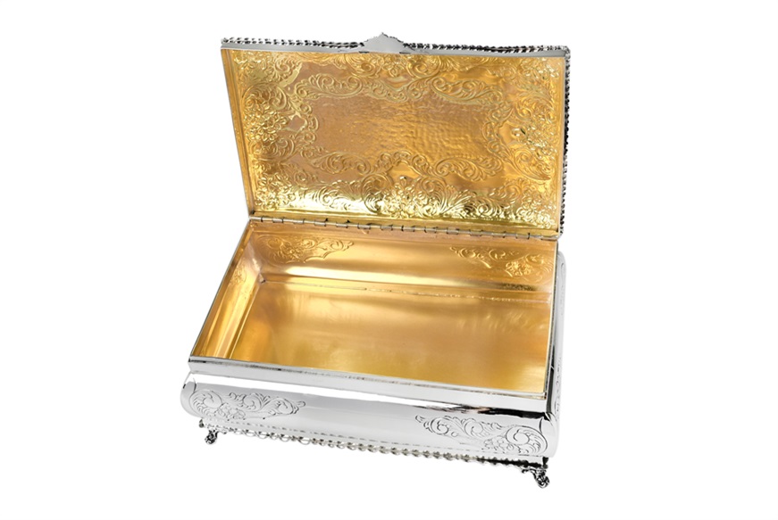 Jewelery box silver with bordeaux stone and gilt interior Selezione Zanolli