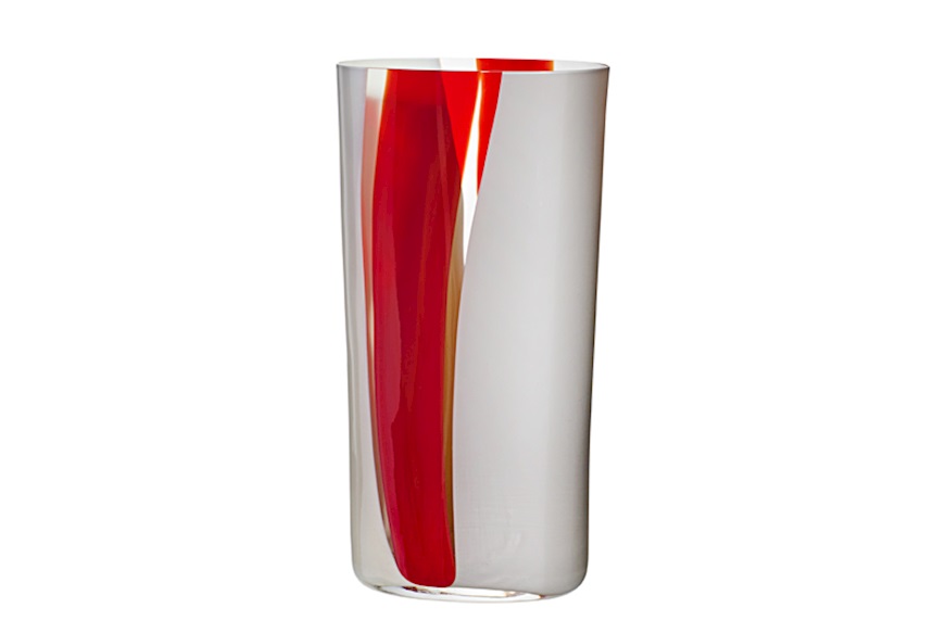 Vase Ovale Murano glass ivory, grey and red Carlo Moretti