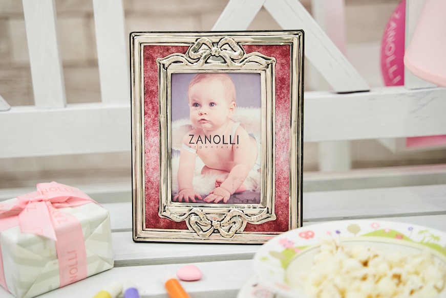 Picture frame silver with bows and pink enamel Selezione Zanolli