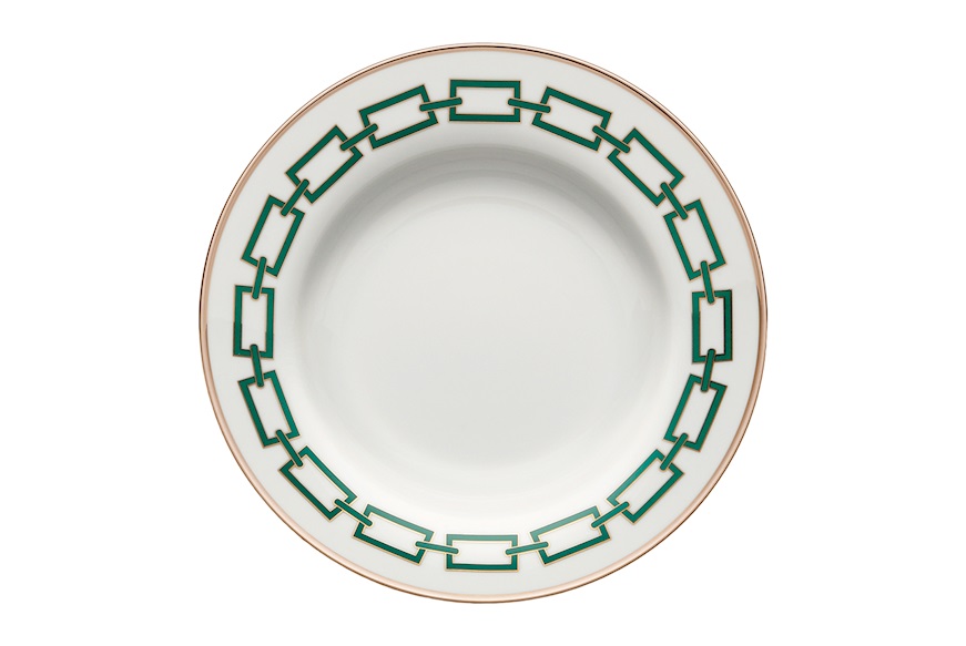 Soup plate Catene Smeraldo porcelain Richard Ginori