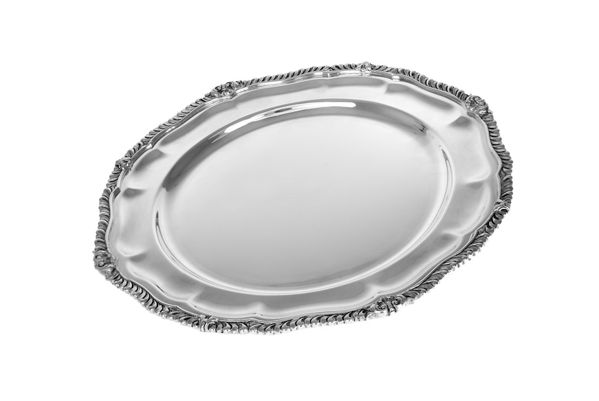 Vassoio in argento con manici zaramella cm 43x32 - inglese vassoio argento  925 manici stile inglese za00350-8 argenteria vassoi offerta Fusco Argenti  Gioielli