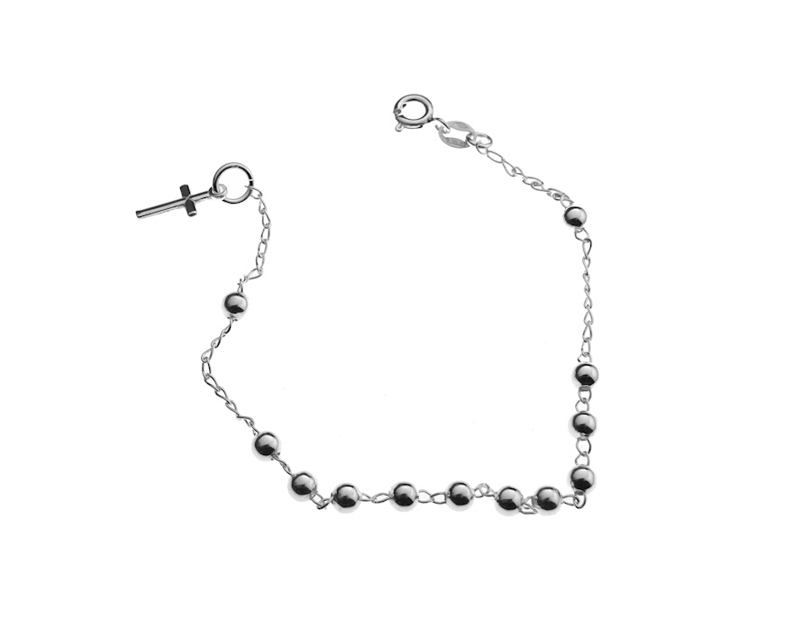 Bracciale rosario argento con palline lucide e croce Selezione Zanolli