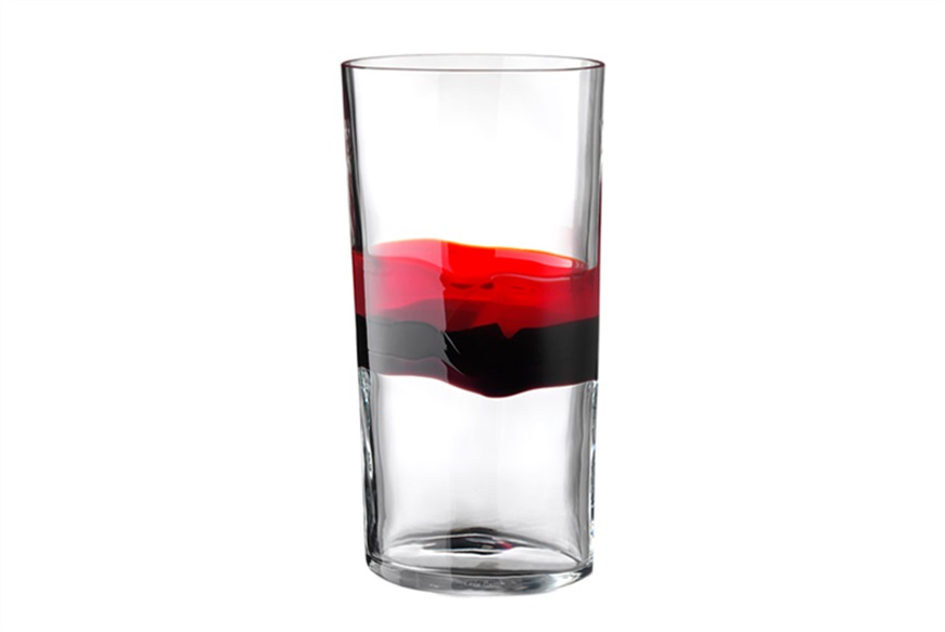 Vaso Ovale vetro di Murano fasce rosso e nero Carlo Moretti