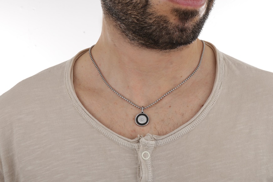 Collana Class acciaio con pendente tondo e zircone Nomination