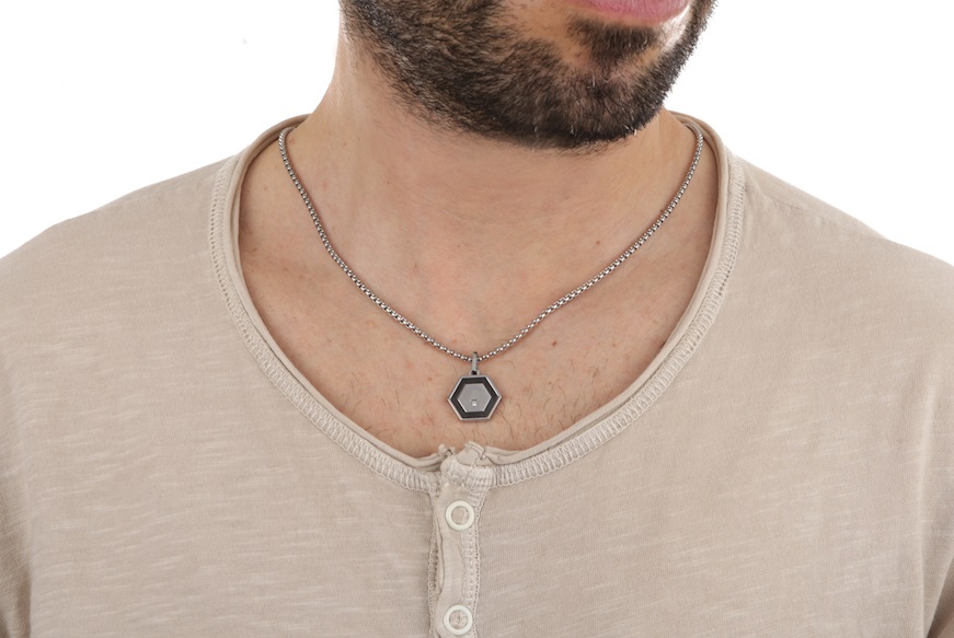 Collana Class acciaio con pendente esagono e zircone Nomination