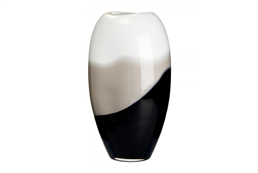 Vaso Ellisse vetro di Murano latte nero grigio Carlo Moretti