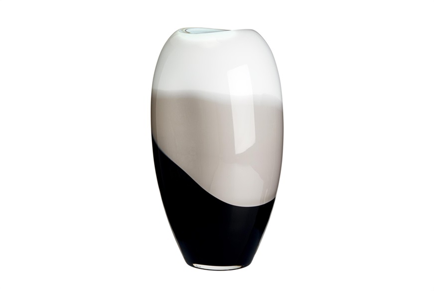 Vase Ellisse Murano glass milk white black grey Carlo Moretti