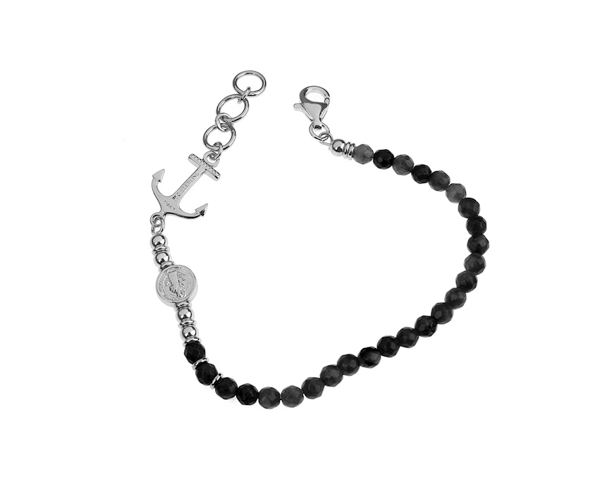 Man elastic bracelet Neptune silver with anchor Maria Cristina Sterling