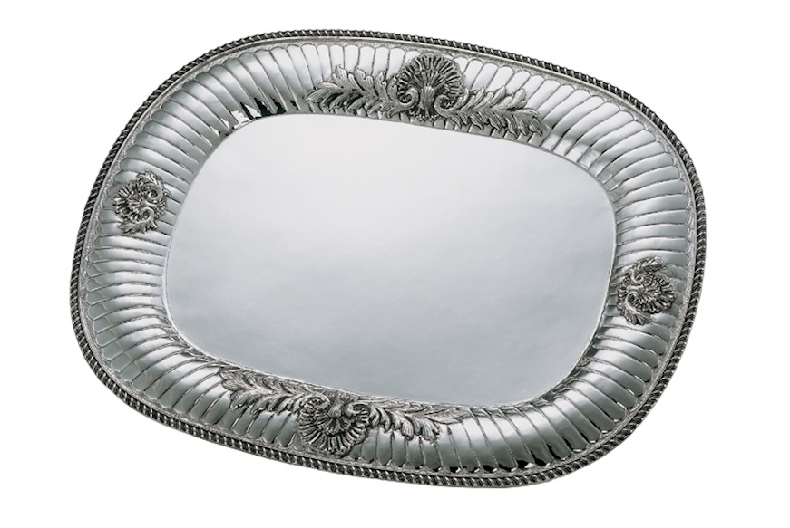 Vassoio ovale argento cesello conchiglia Selezione Zanolli