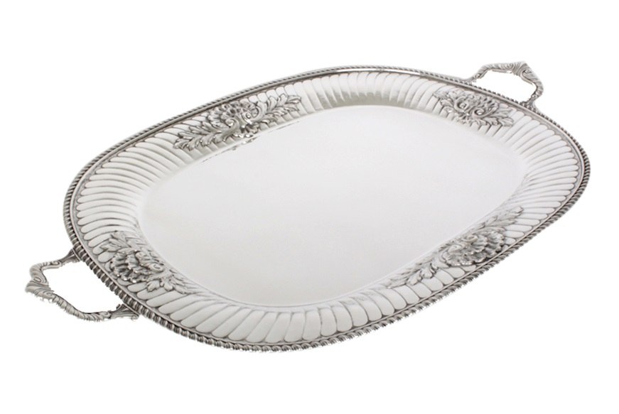 Oval tray silver seashell chisel with handles Selezione Zanolli