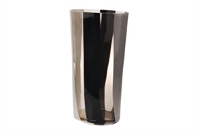 Vase Ovale Murano glass milk white, black and grey Carlo Moretti