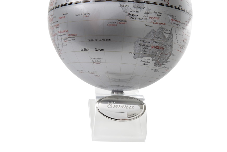 Mappamondo con globo color argento e supporto in plexiglass Selezione Zanolli